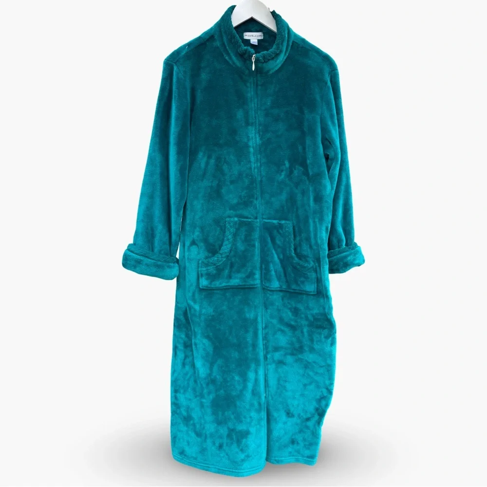 MISS ELAINE Teal Full-Length Fleece Robe - Picture 3 of 5